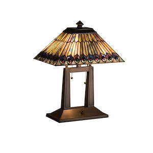 Tiffany Jeweled Peacock - 2 Light Oblong Desk Lamp
