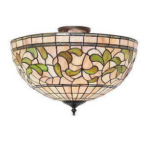 Tiffany Turning Leaf - 3 Light Semi-Flush Mount-13 Inches Tall and 20 Inches Wide - 1360458