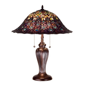 Tiffany Peacock Feather - 25 Inch 2 Light Table Lamp