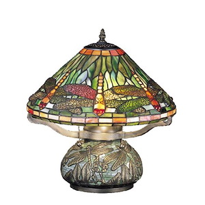 17 Inch H Tiffany Dragonfly w/Tiffany Mosaic Base Table Lamp - 992852