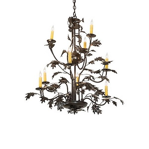 Oak Leaf - 9 Light Chandelier-40 Inches Tall and 36 Inches Wide - 1360593
