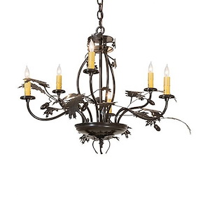 Oak Leaf & Acorn - 6 Light Chandelier-25 Inches Tall and 28 Inches Wide - 1360594