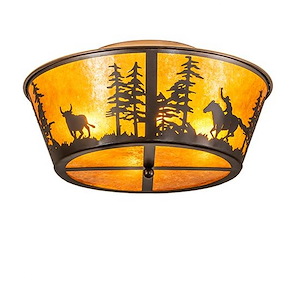 Cowboy & Steer - 4 Light Flush Mount-11 Inches Tall and 22 Inches Wide - 1361204