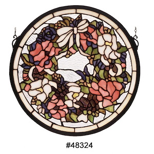 Revival - 15 X 15 Inch Wreath & Garland Stained Glass Window - 75559