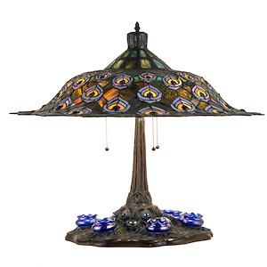 Tiffany Peacock Feather - 26.5 Inch 3 Light Table Lamp