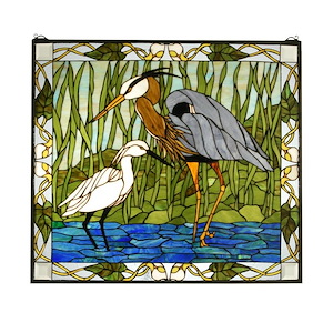 Blue Heron &amp; Snowy Egret - 30 X 27 Inch Stained Glass Window