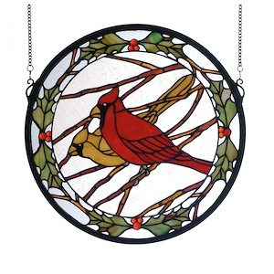 Cardinals &amp; Holly - 15 X 15 Inch Stained Glass Window