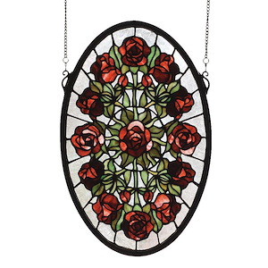 Oval Rose Garden - 11 X 17 Inch Stained Glass Window