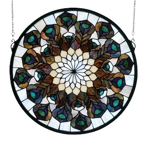 Tiffany Peacock Feather - 17 X 17 Inch Medallion Stained Glass Window - 75775