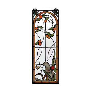 Cat &amp; Tulips - 9 X 25 Inch Stained Glass Window