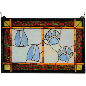 Deer &amp; Cougar Tracks - 26.5 Inchx17.5 Inch Stained Glass Window