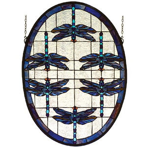 Dragonflies Oval - 22 X 30 Inch Stained Glass Window