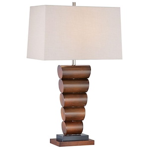 1 Light Portable Table Lamp with Tan Linen Fabric Shade in Transitional Style - 31 inches tall by 10 inches wide