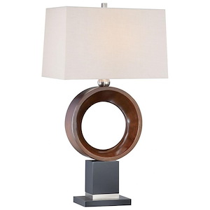 1 Light Portable Table Lamp with Tan Linen Fabric Shade in Transitional Style - 32 inches tall by inches wide