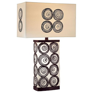 1 Light Table Lamp Paper Base with Hand Painted Black/White Paper Shade - 26 inches tall by 16 inches wide