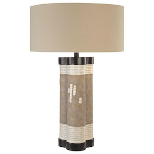 2 Light Table Lamp Fabric Base with Cream Fabric Shade - 29.5 inches tall by 19 inches wide