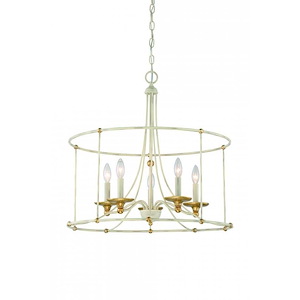 Westchester County - Chandelier 5 Light Farm House White/Gilded Gold Steel - 24 inches tall by 25 inches wide - 978063