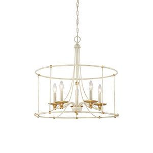 Westchester County - Chandelier 5 Light Farm House White/Gilded Gold Steel - 24 inches tall by 25 inches wide - 978063
