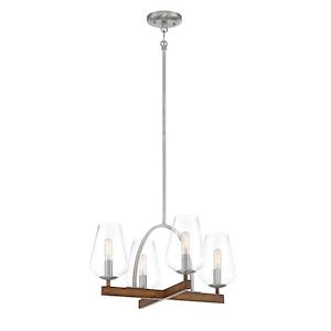 Birnamwood - Convertible Chandelier 4 Light Koa Wood/Pewter Steel/Glass - 15.63 inches tall by 20 inches wide