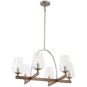 Birnamwood - Chandelier 6 Light Koa Wood/Pewter Steel/Glass - 20 inches tall by 28 inches wide