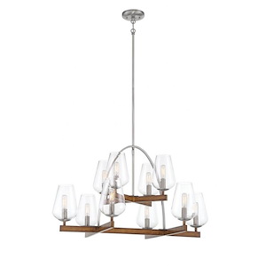 Birnamwood - Chandelier 10 Light Koa Wood/Pewter Steel/Glass - 23.88 inches tall by 32.38 inches wide
