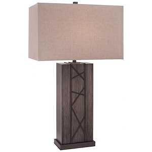 1 Light Table Lamp Fabric Base with Oatmeal Linen Shade in Transitional Style - 30.75 inches tall by 18 inches wide