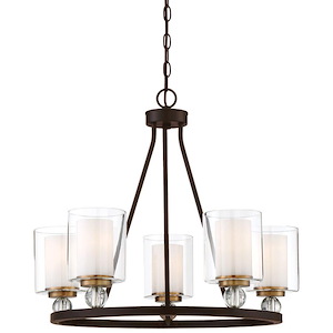 Studio 5 - Chandelier 5 Light Painted Bronze/Natural Brush Brass Glass in Transitional Style - 22 inches tall by 25.5 inches wide - 822484