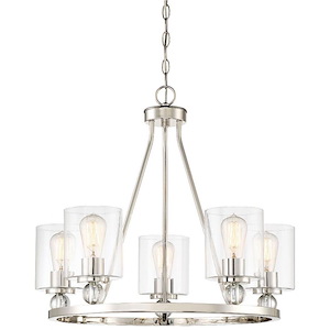 Studio 5 - Chandelier 5 Light Polished Nickel Glass in Contemporary Style - 22 inches tall by 25.5 inches wide - 822485