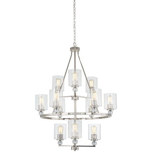 Studio 5 - 3 Tier Chandelier 12 Light Polished Nickel Glass in Transitional Style - 43 inches tall by 32 inches wide