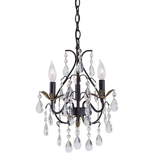 Mini Chandelier 3 Light Castlewood Walnut/Silver in Traditional Style - 18.25 inches tall by 13.25 inches wide