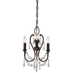 Mini Chandelier 3 Light Vintage Bronze in Traditional Style - 16.5 inches tall by 11.5 inches wide