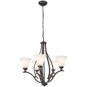 Shadowglen - Chandelier 5 Light Lathan Bronze/Gold in Transitional Style - 26.5 inches tall by 26.25 inches wide - 539021