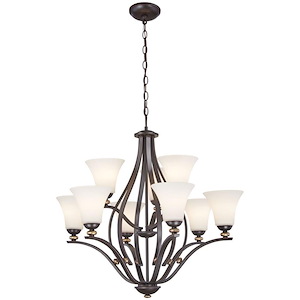 Shadowglen - Chandelier 9 Light Lathan Bronze/Gold in Transitional Style - 29 inches tall by 30.5 inches wide - 539018