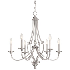 Savannah Row - Chandelier 6 Light Brushed Nickel in Traditional Style - 26.75 inches tall by 26 inches wide
