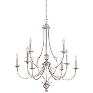 Savannah Row - Chandelier 9 Light Brushed Nickel in Traditional Style - 36 inches tall by 33.5 inches wide
