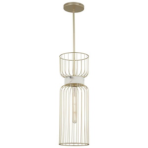 Park Slope - 1 Light Mini Pendant with Faux Alabaster Ring 24 Inches Tall x 8 Inches Wide