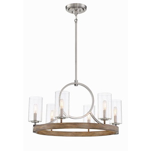 Country Estates - Chandelier 6 Light Sun Faded Wood/Brushed Nickel in Transitional Style - 16 inches tall by 28 inches wide
