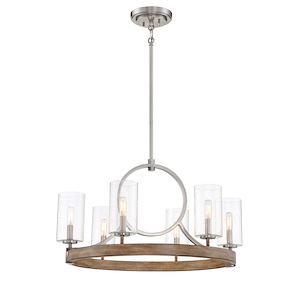 Country Estates - Chandelier 6 Light Sun Faded Wood/Brushed Nickel in Transitional Style - 16 inches tall by 28 inches wide - 871903