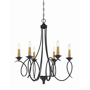 La Courbe - Chandelier 6 Light Sun Faded Wood/Brushed Nickel in Traditional Style - 31 inches tall by 28 inches wide