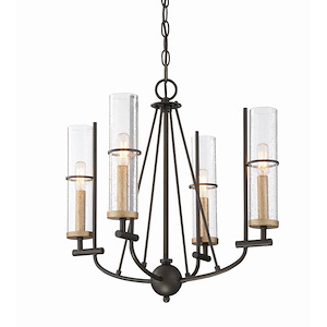 Sussex Court - Chandelier 4 Light Sun Faded Wood/Brushed Nickel in Transitional Style - 20 inches tall by 20 inches wide