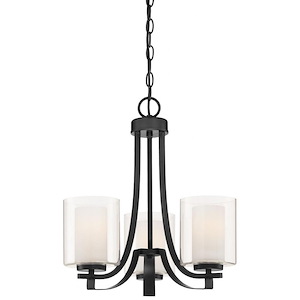Parsons Studio - Chandelier 3 Light Sand Coal Steel/Glass in Transitional Style - 18.5 inches tall by 18 inches wide