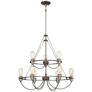 Uptown Edison - Chandelier 9 Light Harvard Court Bronze/Pewter in Transitional Style - 29.75 inches tall by 27 inches wide - 539147