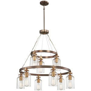 Morrow - Chandelier 9 Light Harvard Court Bronze/Gold Steel/Glass in Transitional Style - 31 inches tall by 29 inches wide - 900697