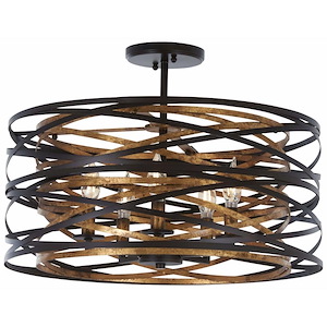 Vortic Flow - 5 Light Semi-Flush Mount in Contemporary Style - 9 inches tall by 20 inches wide