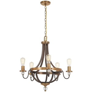 Safra - Chandelier 5 Light Harvard Court Bronze/Natural in Transitional Style - 26 inches tall by 25.25 inches wide - 699825