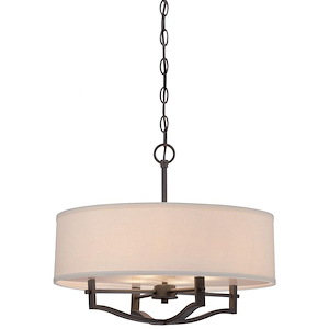 Drum Pendant 3 Light Off-White Linen in Transitional Style - 16.25 inches tall by 19 inches wide