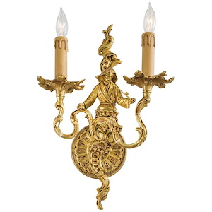 16 Inch Two Light Brass Wall Sconce