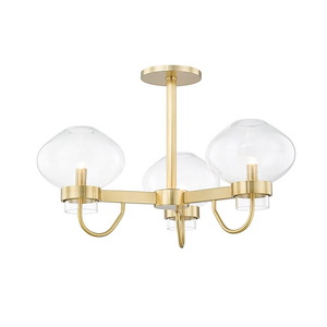 Korey-3 Light Semi-Flush Mount in Art Deco Style-24 Inches Wide by 15 Inches High