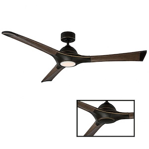 Woody-60 Inch 3 Blade Ceiling Fan with LED Light Kit and Remote Control-13 Inches High - 878542