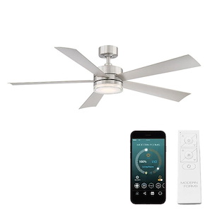 Wynd-60 Inch 5 Blade Ceiling Fan with LED Light Kit and Remote Control in Transitional Style-60 Inches Wide by 14 Inches High